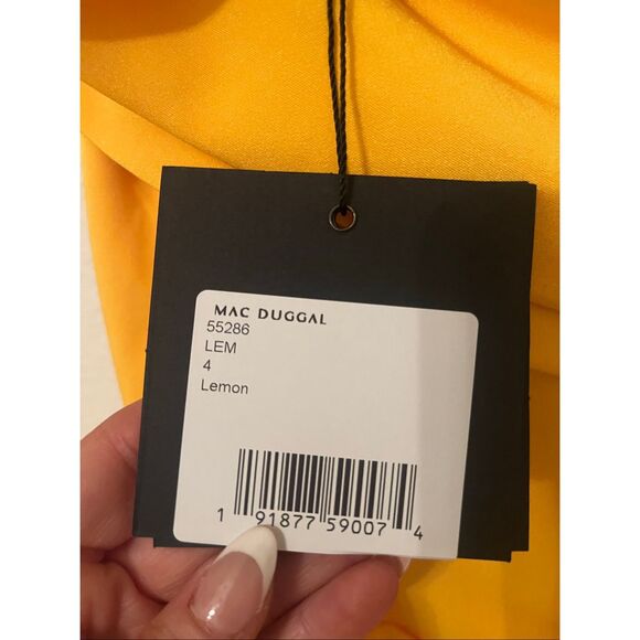 Mac Duggal One Shoulder Ruffle Mini Dress Yellow 55286 NEW NWT - Picture 6 of 8